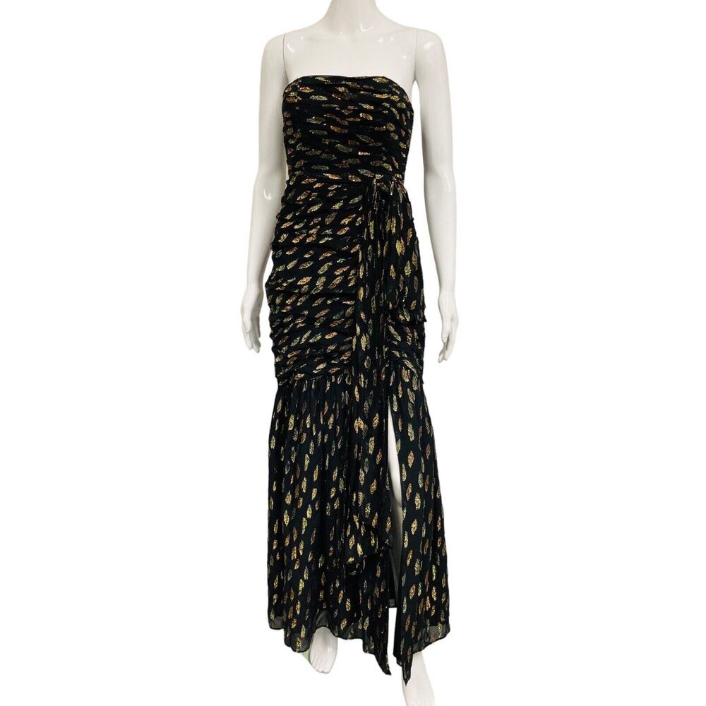 SHOSHANNA Black Metallic Embroidered Strapless Evening Maxi Gown Dress Size 0 - Picture 3 of 8